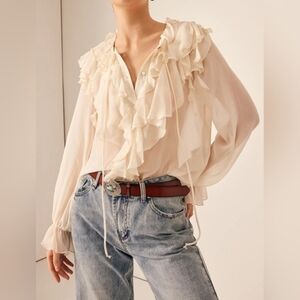 NWT Commense Cream Ruffle Blouse